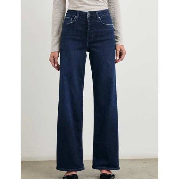 Rails The Getty High Rise Wide Leg Jeans Size 27 Button Fly Raw Hem Dark Wash - Picture 1 of 13